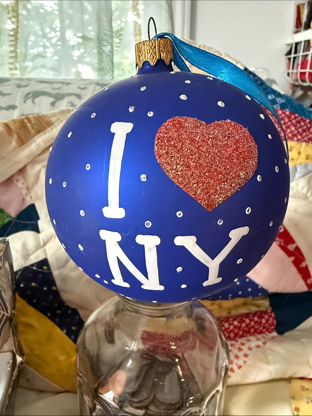 New in Box 4” Glass  "I ♥ NY" Christmas Ornament
